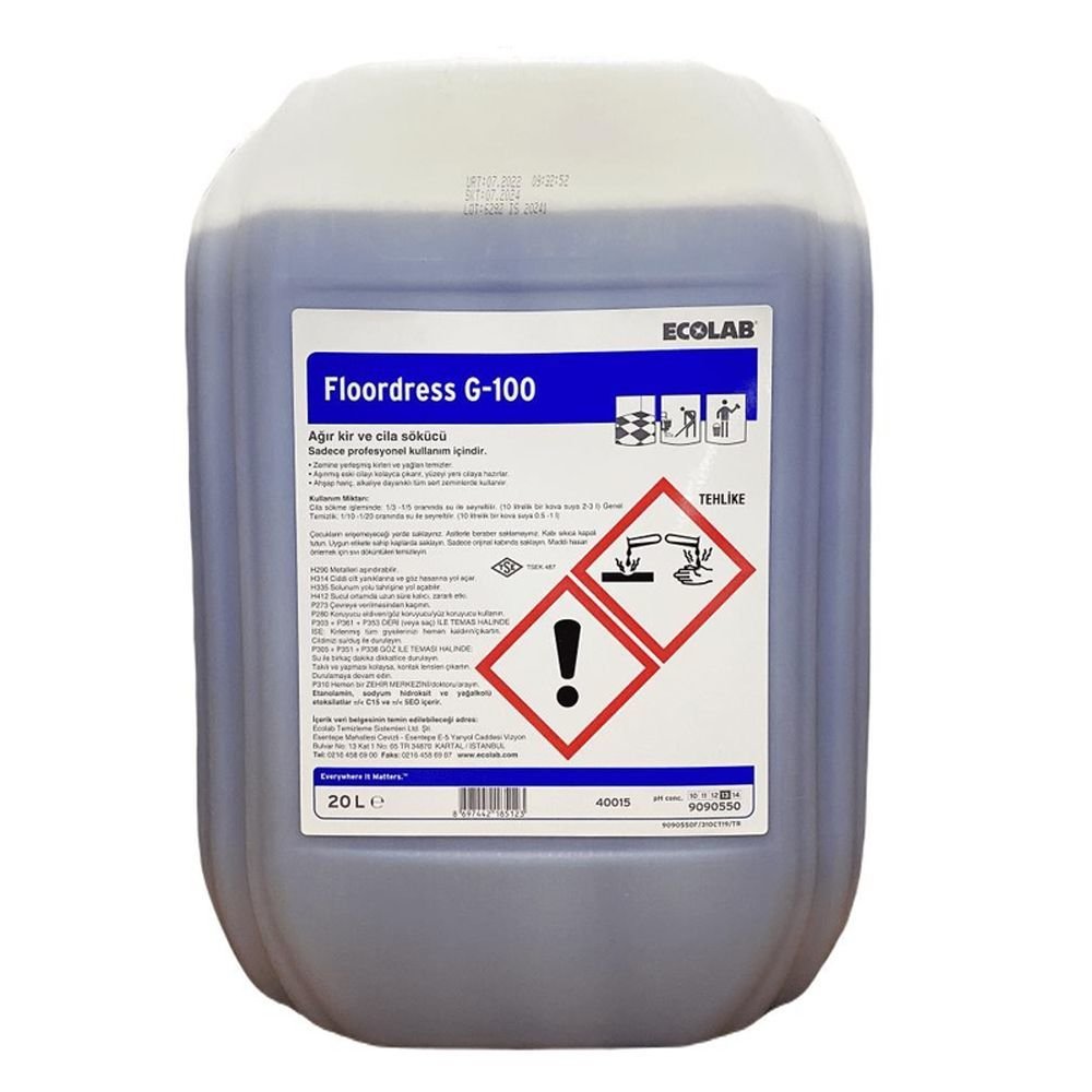 Ecolab Floordress G-100 Kir ve Cila Sökücü Alkaliye Dayanıklı Zeminler 20 Kg