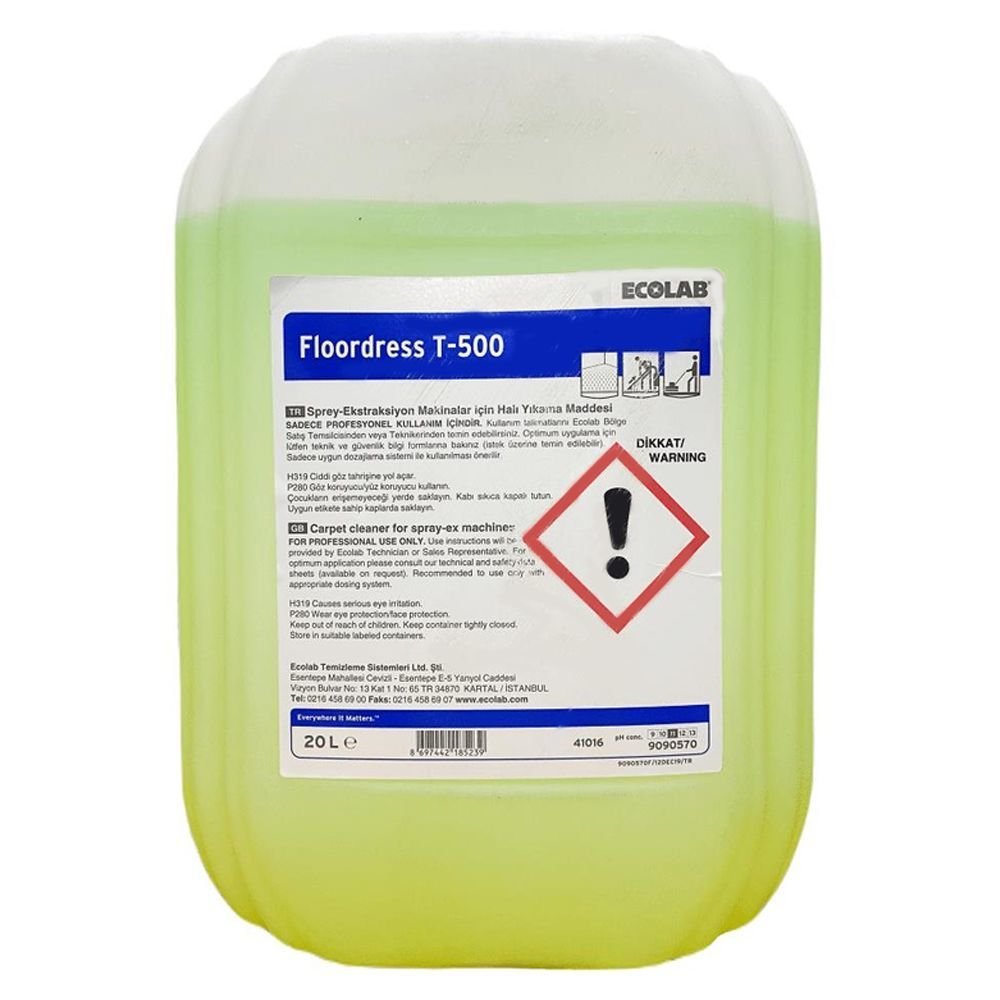 Ecolab Floordress T-500 Sprey Ekstraksiyon Makinalar için Halı Yıkama Maddesi 20 Lt