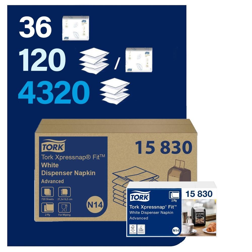 T-15830 Tork N14 Sistem Xpressnap Fit® Beyaz Dispenser Peçete (1 Paket 120 Adet-Koli İçi 36 Paket)